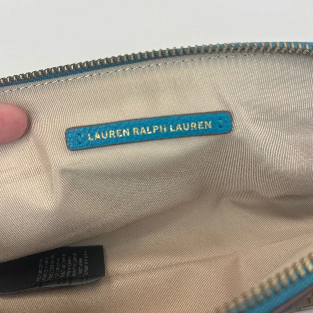 Lauren Ralph Lauren Teal‎ Cork Cosmetic Bag Makeup Pouch Zippered Organizer